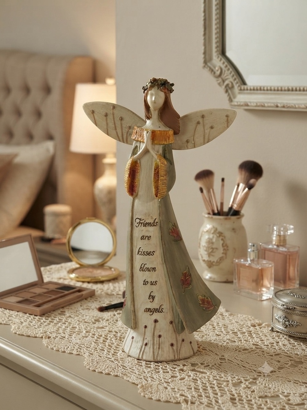 Angel 10 inch Figurine Inspirational" Friends Are Kisses Blown To Us By Angels"